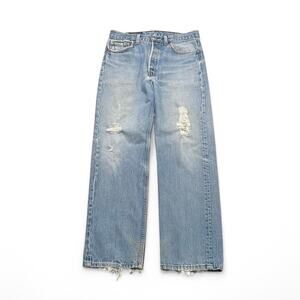 90’s Levi's 501 straight leg blue jeans with a distressed 34x30 Actual 32x29